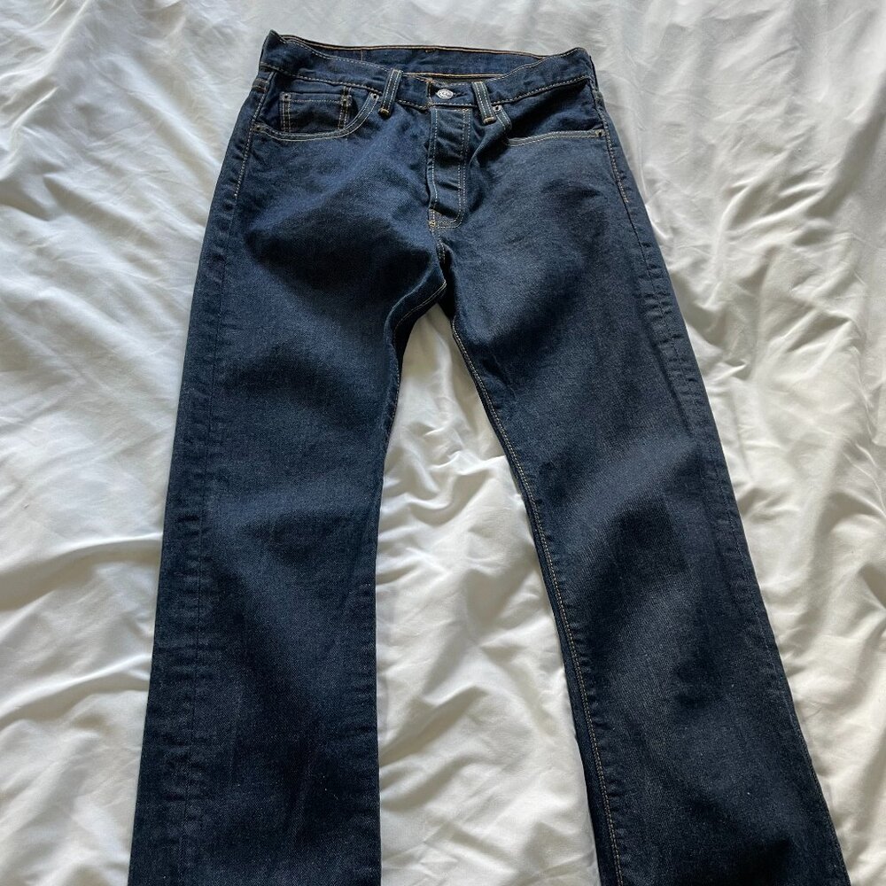 Levi's 501 Straight Jeans Mid Rise Denim Stretch Dark Wash Blue Mens Size 30x30